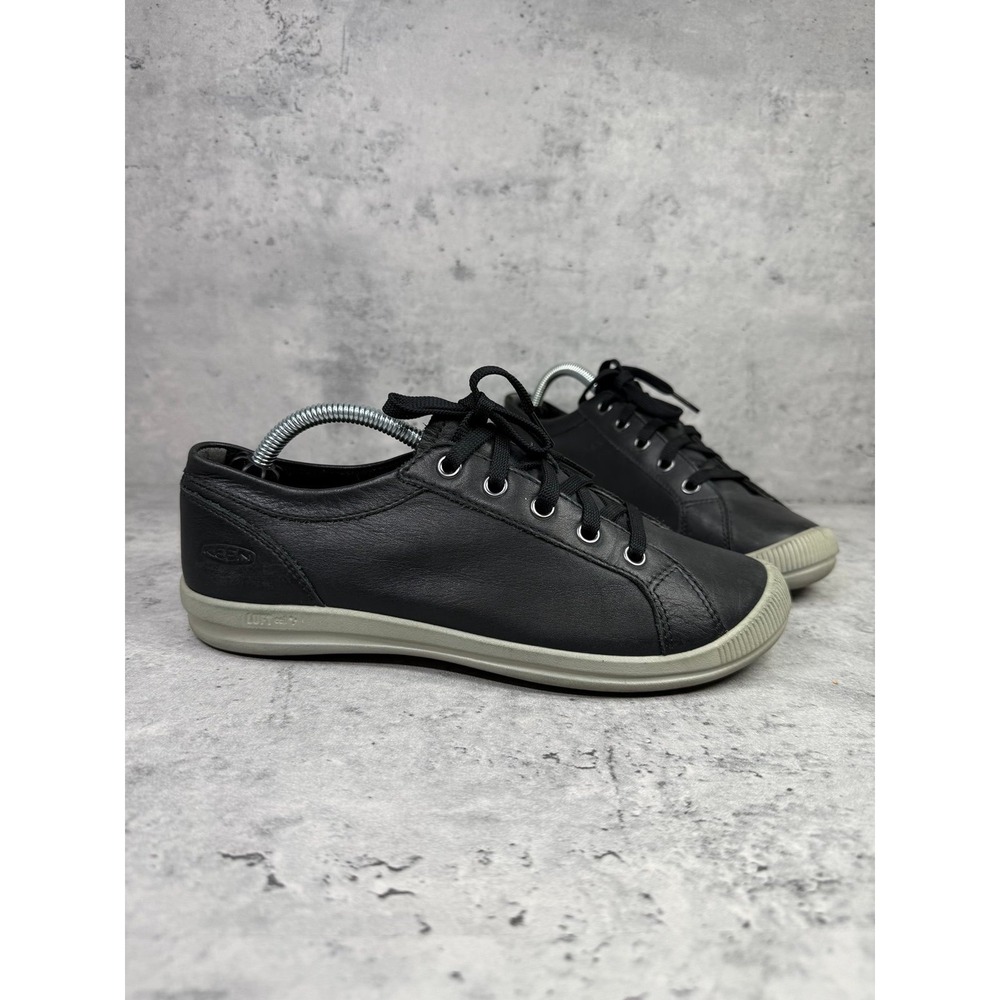 Keen women's lorelai sneaker size 6.5 black leather lace up shoe low top